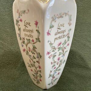 Lenox Porcelain Vase 5 sided "Love Never Fails, Always Hopes..." Floral Gold Rim